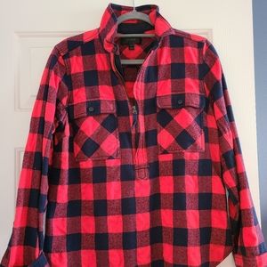 Buffalo check pullover. JCrew, size M, Red & Navy